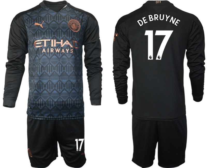 Men 2020-2021 club Manchester city home long sleeve #17 black Soccer Jerseys->manchester city jersey->Soccer Club Jersey